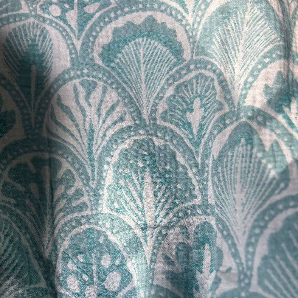 SUCCULENTS Teal Green Ecru White Loom Weave Organic Cotton 2 Side New With Tag